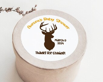 Deer Head Silhouette 2.5" Round Favor Stickers / Woodland Buck Baby Shower or Birthday Favors