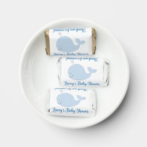 Little Blue Whale Mini Candy Wrapper Stickers, Personalized Hershey Miniature Stickers, Baby Shower Favors Nautical Whales