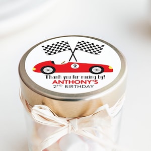 Retro Vintage Red Race Car Round Favor Stickers / DIY Make your Own Car Birthday Favors / Two Fast 2 Curious Birthday B001
