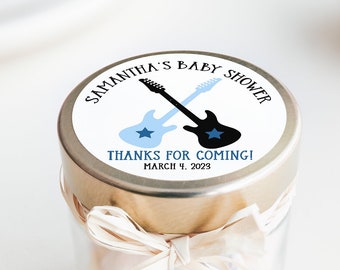 Rock Star Blue Crossed Guitars Music Boy Baby Shower Personalized Favor Stickers, Candy Sticker, Candle Sticker DIY Favors Labels