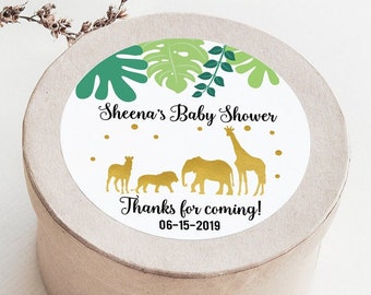 Gold Safari Jungle Animals Baby Shower Favor Stickers / Gold Glitter Baby Shower / Gender Neutral Baby Shower Favor Sticker bs-171