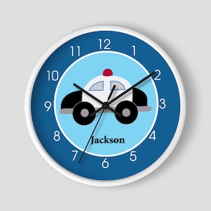 Police Car Cop Law Enforcement Baby Nursery Room Wall Clock / Police Officer Baby Shower Gift