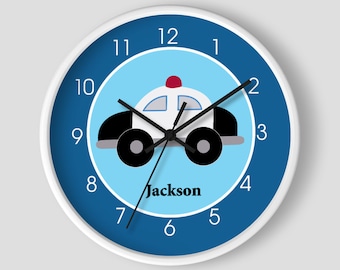 Police Car Cop Law Enforcement Baby Nursery Room Wall Clock / Police Officer Baby Shower Gift