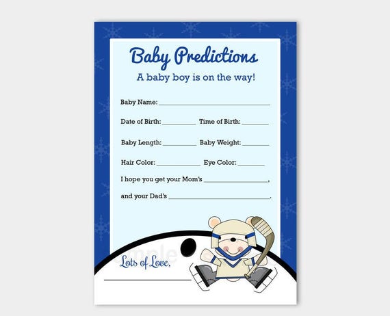 Polar Bear Hockey Blue Baby Prediction Card | Boy Baby Shower Game Printable PDF INSTANT DOWNLOAD B123 Il_570xn