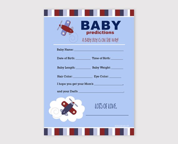 Zooming Along Airplane Boy Baby Shower Predictions Game / Baby Shower Game / PRINTABLE INSTANT DOWNLOAD bs-007 Il_570xn