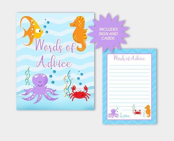 Sea Critters Under the Sea Baby Shower Words of Advice / Purple Octopus Red Crab Seahorse Shower / Wishes for Baby INSTANT DOWNLOAD bs-079 Il_570xn