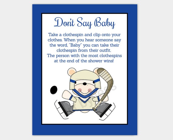 Don't Say Baby Printable Polar Bear Hockey Sports Boy Baby Shower Game INSTANT DOWNLOAD B123 Il_570xn