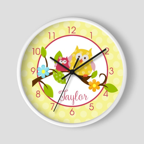 Happy Owls In A Tree Yellow Background Pink And Owl Girls Nursery Clock Wall By All Pets Cherished Catch My Party - Colorful Owl Wall Clocks Happy Owls In A Tree Yellow Background Pink And Owl Girls Nursery Clock Wall By All Pets Cherished Catch My Party - Colorful Owl Wall Clocks