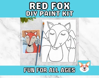 Red Fox Woodland Kids Paint Kit, DIY Pre-Traced Outlined Canvas, Paint Parties, Paint and Sip, Birthdays - Animal Painting