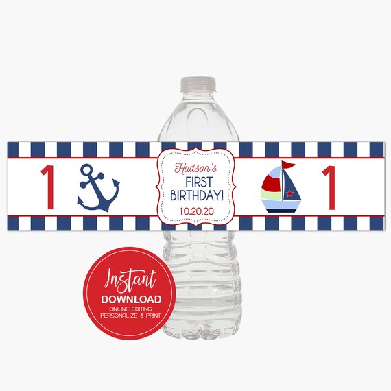 Nautical Sailboat Birthday Water Bottle Labels / Sailboat Birthday Favors / Editable Text INSTANT DOWNLOAD bs-006 Il_570xn