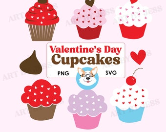 Valentine's Day Cupcakes Clipart Set, Cupcake Clip Art Graphics PNG SVG files for cutting projects