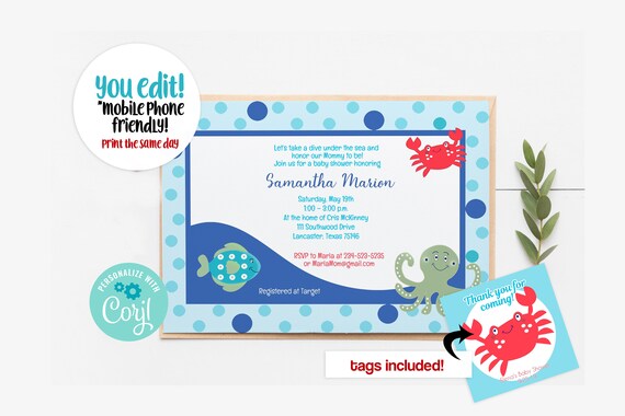 EDITABLE Under the Sea Boy Baby Shower Invitations / INSTANT DOWNLOAD Il_570xn
