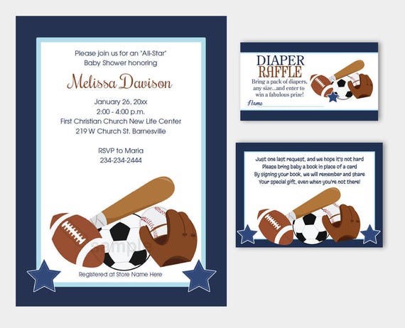 Sports Boy Baby Shower Invitation, Diaper Raffle, Bring a Book Card Bundle Editable Text INSTANT DOWNLOAD bs-019 Il_570xn