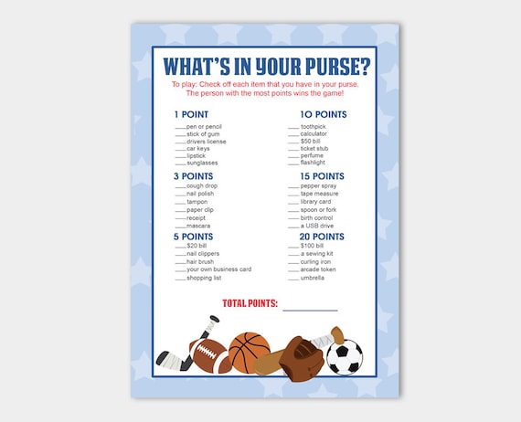 All Stars Sports What's in Your Purse Boy Baby Shower Game | Baby Shower Games Printable INSTANT DOWNLOAD bs-011 Il_570xn