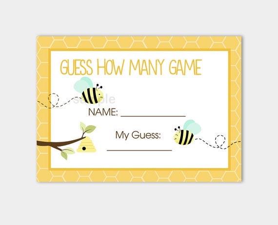 Bumble Bee Gender Neutral Mint Green Wings Guess How Many Baby Shower Game INSTANT DOWNLOAD bs-156 Il_570xn