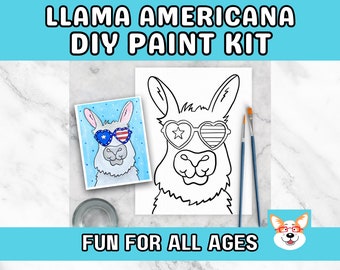 Llama Americana Kids Paint Kit, DIY Pre-Traced Outlined Canvas, Paint Parties, Paint and Sip, Birthdays July 4th Fourth of July Summer