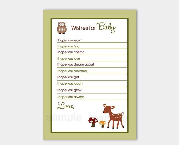Woodland Deer and Bear Nature Wishes for Baby Shower Advice Card | Printable INSTANT DOWNLOAD bs-004 Il_570xn