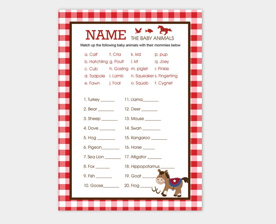 Western Horse Boy Baby Shower Name the Baby Animals Matching - Etsy Western Horse Boy Baby Shower Name the Baby Animals Matching - Etsy