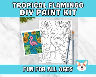 Flamingo Kids Paint Kit, DIY Pre-Traced Outlined Canvas, Paint Parties, Paint and Sip, Birthdays - Flamingo Paint Kit