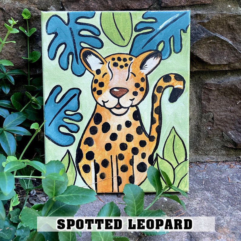 Spotted Leopard Kids Paint Kit, DIY Pre-Traced Outlined Canvas, Paint Parties, Paint and Sip, Birthdays Jungle Cat image 4