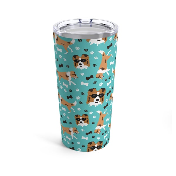 Sheltie Shetland Sheepdogs Pattern Tumbler Cup, 20oz Insulated Beverage Hot or Cold Dog Mug, Iced Coffee Tumbler, Choose from 4 colors