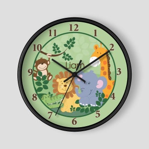 Jungle Safari Wall Clock / Jungle Nursery / Monkey, Lion, Giraffe, Elephant / Kids Clock / Teachers Clock / Nursery Wall Clock image 2