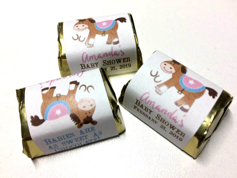 Girl Western Horse Baby Shower Nugget Labels Cowgirl Favors Pink Western Country Horse DIY Candy Stickers Printed bs-127