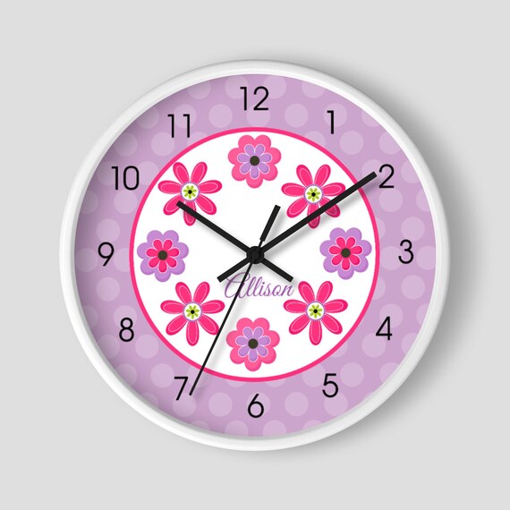Trendy Purple Flower Nursery 10-inch Wall Clock Personalized with Name Il_570xn