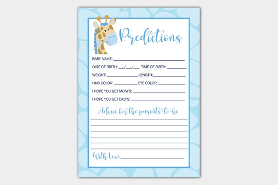 Baby Prediction Cards / Blue Giraffe Predictions and Advice / Boy Baby Shower Printable PDF INSTANT DOWNLOAD bs-025 Il_570xn