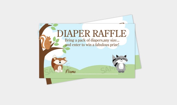 Woodland Fox, Owl, Squirrel Forest Baby Shower Diaper Raffle Card, Printable PDF INSTANT DOWNLOAD bs-030 Il_570xn