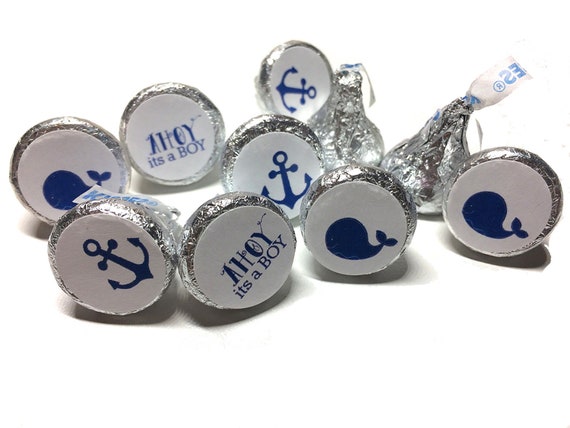 Little Navy Blue Whale Baby Shower Kiss Stickers Candy Favors
