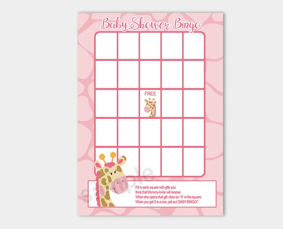 Pink Giraffe Jungle Jill Girl Baby Shower Bingo Game INSTANT DOWNLOAD Print your Own pdf file bs-024 Il_570xn