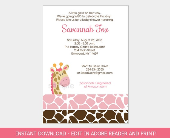 Pink Giraffe Baby Shower Invitations Girl Giraffe Invitation Etsy Pink Giraffe Baby Shower Invitations Girl Giraffe Invitation Etsy