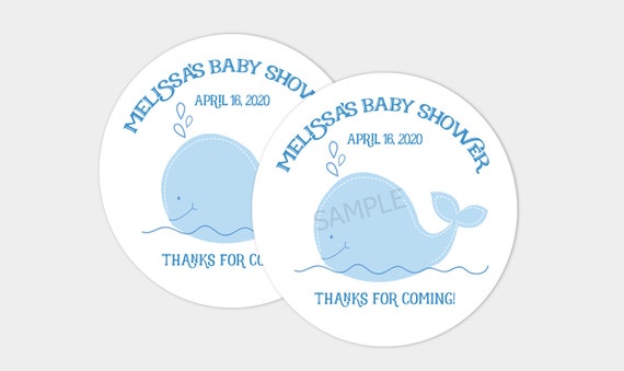 Little Blue Whale Round Baby Shower Favor Stickers Nautical Baby