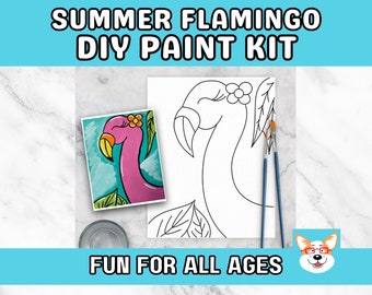 Flamingo Kids Paint Kit, DIY Pre-Traced Outlined Canvas, Paint Parties, Paint and Sip, Birthdays - Flamingo Paint Kit