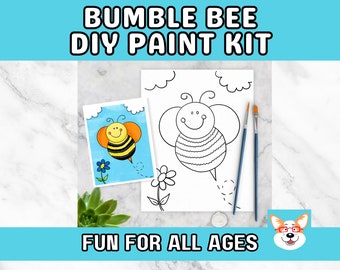 Bumble Bee Spring Theme Kids Paint Kit, DIY Pre-Traced Outlined Canvas, Paint Parties, Paint and Sip, Birthdays - Art by Jess Original