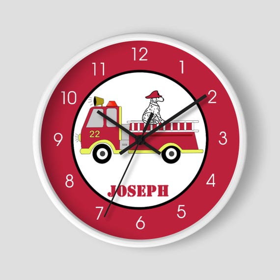 Fire Engine Firefighter Firetruck Boys Room Wall Clock / Firetruck Nursery / Toddler Fireman Clock Il_570xn
