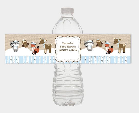 Winter Woodland Animals Water Bottle Labels / Winter Boy Baby Shower Favors / Print Your Own DIY file INSTANT DOWNLOAD / bs-066 Il_570xn