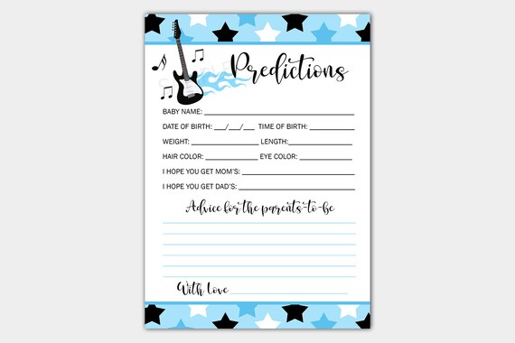 Blue Rock Star Boy Baby Shower Predictions and Advice Card / Rock a Bye Shower / Advice for Parents / Music Shower INSTANT DOWNLOAD bs-056 Il_570xn