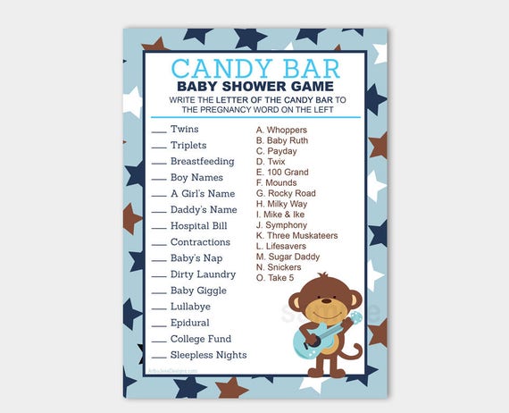 Rock Star Monkey Candy Bar Matching Baby Shower Game | Boy Monkey Baby Shower Game Printable PDF INSTANT DOWNLOAD bs-131 Il_570xn