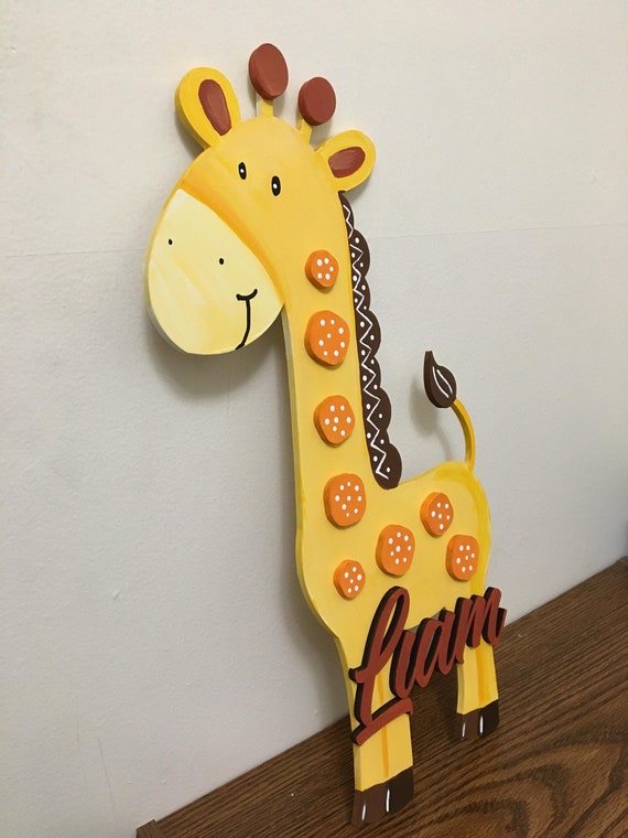 Giraffe Jungle Safari Nursery Decor / Wood Cutout Hand Painted Name Sign / Personalized Il_570xn