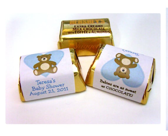 Teddy Bear with Pink or Blue Heart Candy Wrapper Stickers, Personalized Hershey NUGGET Stickers Il_570xn