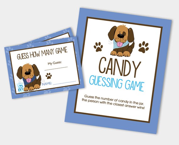 Candy Guessing Game . M&M Guess Game . Handsome Puppy Dog Guess How Many Candies Baby Shower Game INSTANT Download B106 Il_570xn