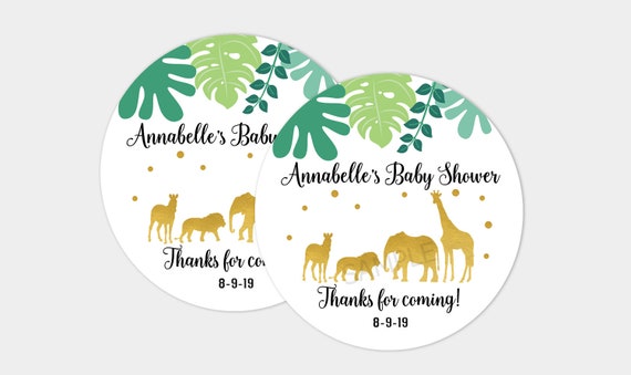 Gold Safari Jungle Animals Baby Shower Favor Stickers / Gold Glitter Baby Shower / Gender Neutral Baby Shower Favor Sticker bs-171 Il_570xn