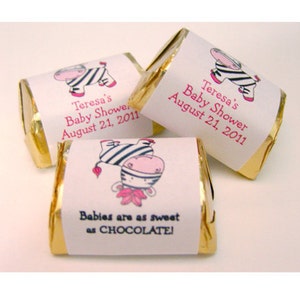 Pink Zebra Candy Wrapper Stickers, Personalized Hershey NUGGET Stickers for Zebra Baby Shower Or Zebra Birthday image 1