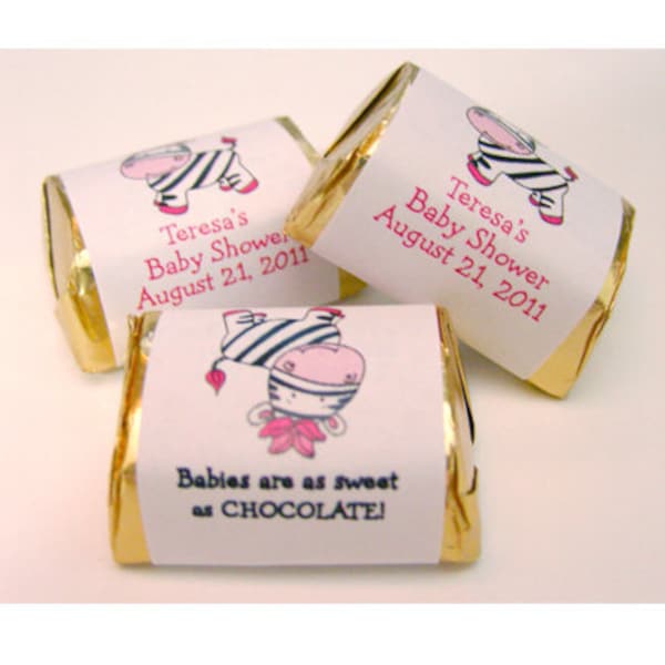 Pink Zebra Candy Wrapper Stickers, Personalized Hershey NUGGET Stickers for Zebra Baby Shower Or Zebra Birthday