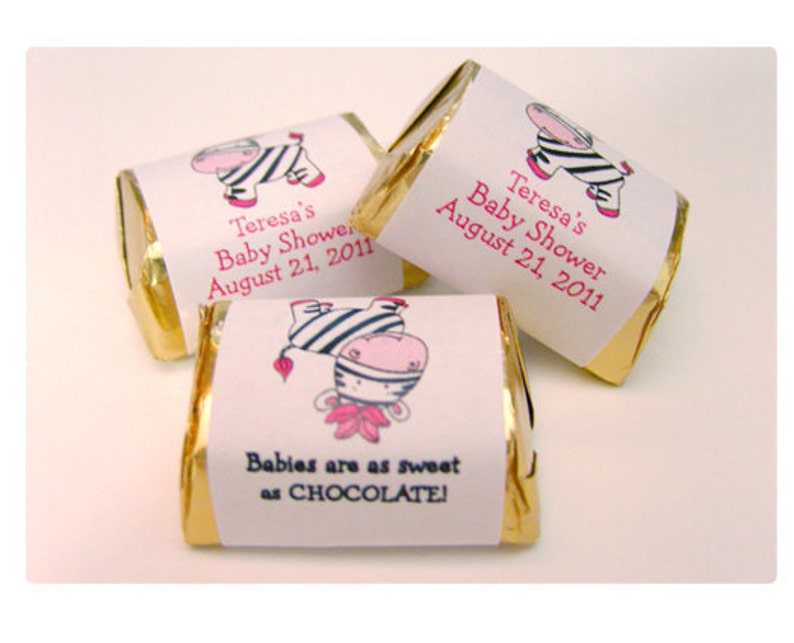 Pink Zebra Candy Wrapper Stickers, Personalized Hershey NUGGET Stickers for Zebra Baby Shower Or Zebra Birthday image 1