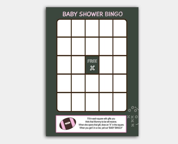 Sports Chalkboard Football Girl Baby Shower Bingo Game INSTANT DOWNLOAD | Girl Baby Shower Games bs-023 Il_570xn