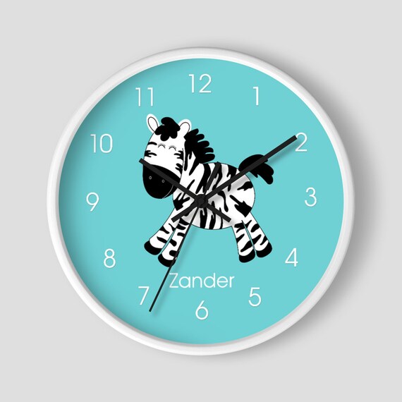 Turquoise Zebra Jungle Clock Aqua Zebras Safari / Safari Nursery Kids