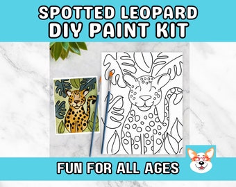 Spotted Leopard Kids Paint Kit, DIY Pre-Traced Outlined Canvas, Paint Parties, Paint and Sip, Birthdays - Jungle Cat